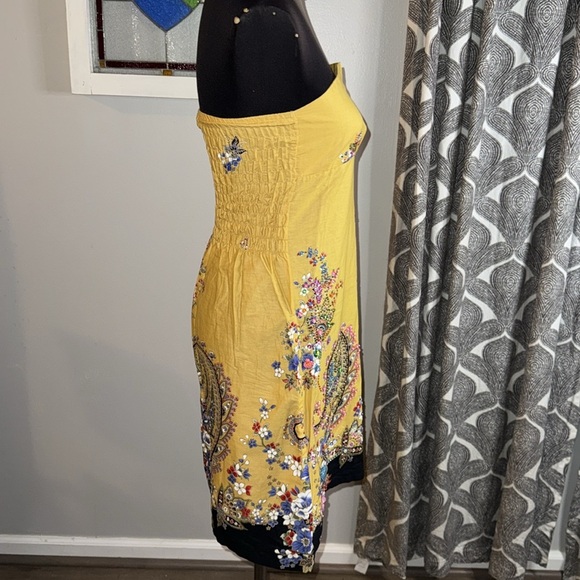 Sugar Beach Paisley Yellow Strapless Beaded & Sequined Cotton Mini Dress - Picture 8 of 10
